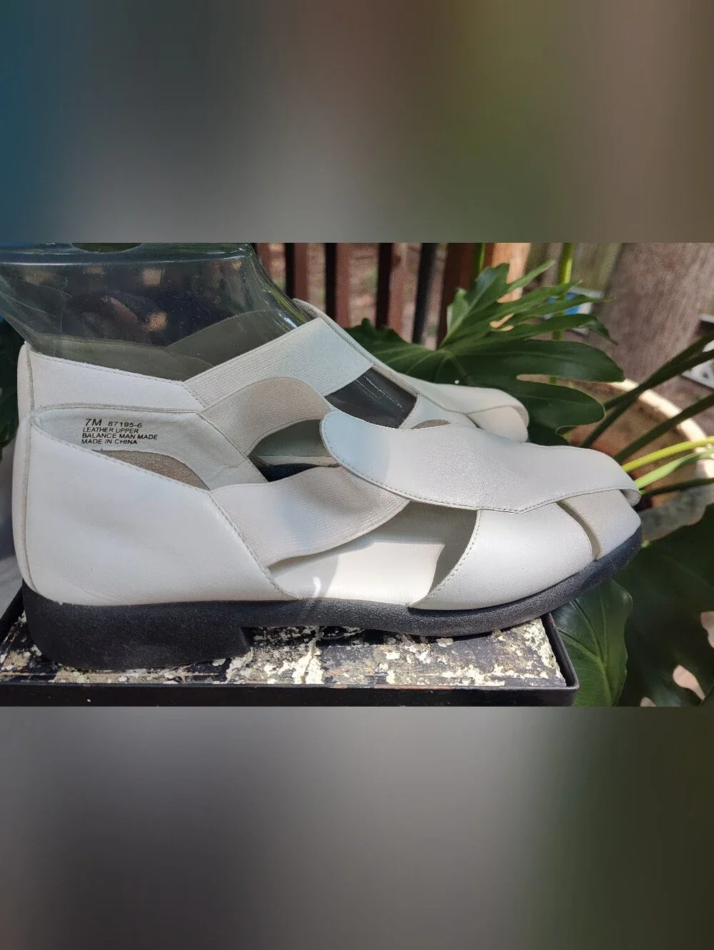 What's What White Leather/Elastic Fisherman Comfort Leather Sandals, Size 7M